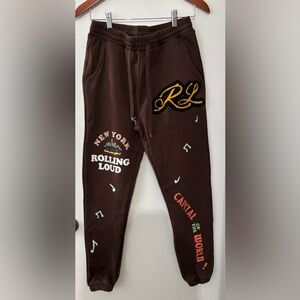 Rolling Loud Brown Graphic Embroidered Cotton Sweatpants Joggers Size Medium